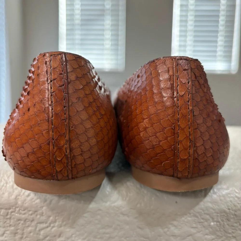 Tory Burch Lowell 2 Snakeskin-Embossed Leather Flats Brown - Size 9M, GUC - Picture 7 of 10